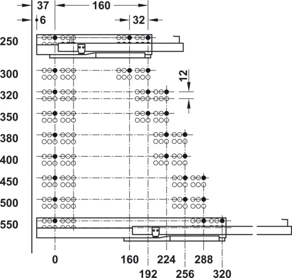 Направляющие Hafele Matrix Runner UM S25 Soft-Close, частичное выдвижение с цапфой, 300мм